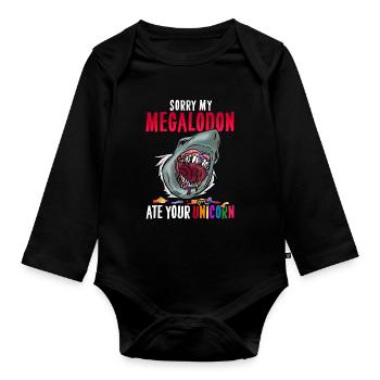 Megalodon T-Shirt Licorne Fossiles de Dino Primitif - Body Bébé bio manches longues - noir - Devant