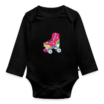 Patins à roulettes - Patin à roulettes rose avec arc-en-ciel - Body Bébé bio manches longues - noir - Devant