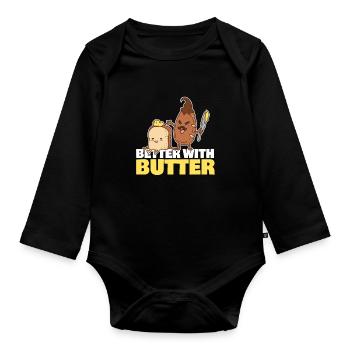 Better With Butter Bread & Pan Cool Mustache Knife - Organic Longsleeve Baby Bodysuit - black - Front
