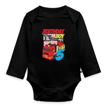 Le cinquième anniversaire des pompiers pour les pompiers K. - Body Bébé bio manches longues - noir - Devant