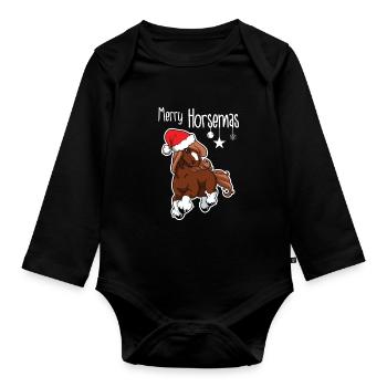 Frohe Weihnachten Santa Horse Pony Holiday Cute Art - Baby Bio-Langarm-Body - Schwarz - Vorne