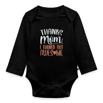 Merci maman - Body Bébé bio manches longues - noir - Devant