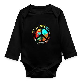 Peace - Colors - Organic Longsleeve Baby Bodysuit - black - Front