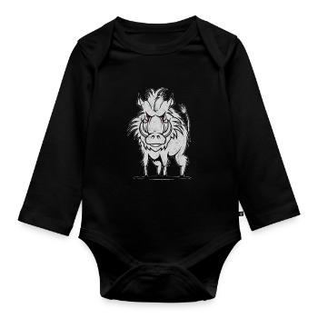 Wildes Warzenschwein - Baby Bio-Langarm-Body - Schwarz - Vorne