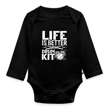 Drums - Organic Longsleeve Baby Bodysuit - black - Front