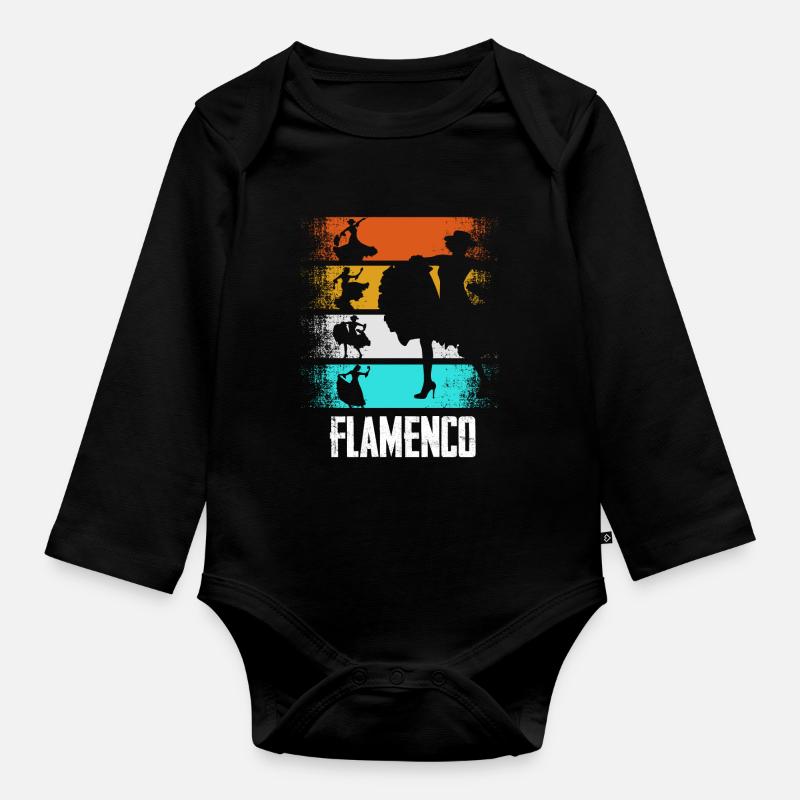 Flamenco Retro - Baby Bio-Langarm-Body - Schwarz