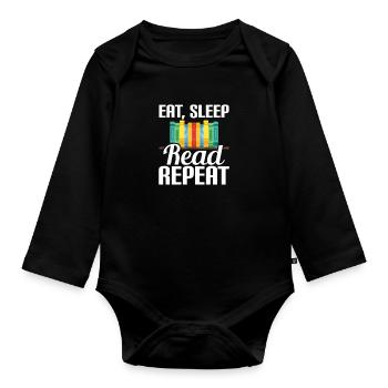 Eat, Sleep, Read Repeat Book Reader - Baby Bio-Langarm-Body - Schwarz - Vorne