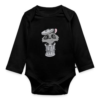 racoon - Organic Longsleeve Baby Bodysuit - black - Front