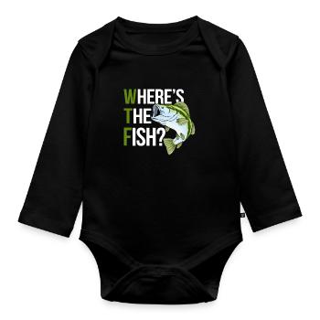 Wheres The Fish - Organic Longsleeve Baby Bodysuit - black - Front