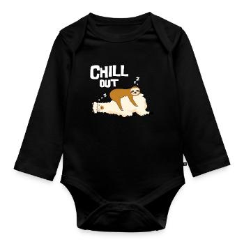 Chill out, Faultier schläft auf Lama, GEschenk - Baby Bio-Langarm-Body - Schwarz - Vorne