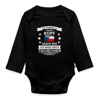 Die Stimmen in meinem Kopf sagen Tschechien Flagge - Baby Bio-Langarm-Body - Schwarz - Vorne