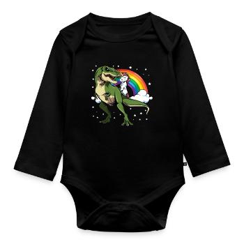 Licorne T-Rex Arc-en-ciel étoiles Fabeltier Cadeau - Body Bébé bio manches longues - noir - Devant