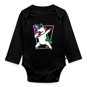 Dabbing Dab Unicorn Cute Mythical Creature Gift - Organic Longsleeve Baby Bodysuit - black - Front