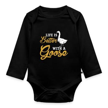 Oie - Body Bébé bio manches longues - noir - Devant