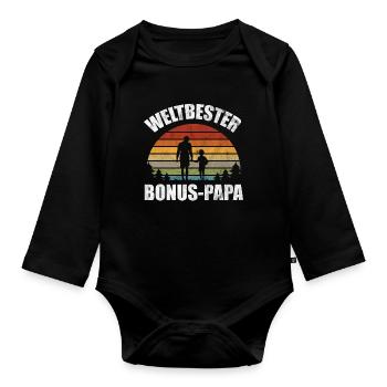 Bonus Papa Stiefvater Bonuspapa Stiefpapa Geschenk - Baby Bio-Langarm-Body - Schwarz - Vorne