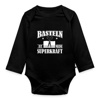 Basteln ist meine Superkraft - Baby Bio-Langarm-Body - Schwarz - Vorne