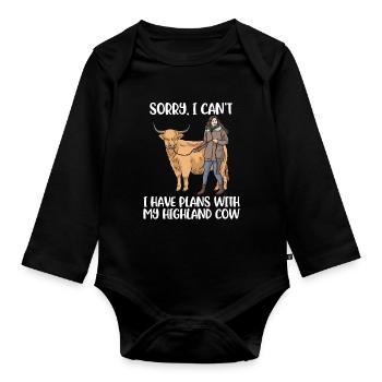 Vache écossaise Highland cadeau femme vache - Body Bébé bio manches longues - noir - Devant