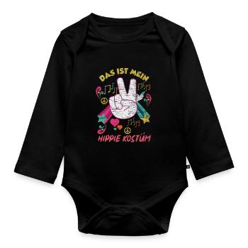 Hippie Kostüm Peace Musik Geschenk - Baby Bio-Langarm-Body - Schwarz - Vorne