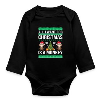 ALL I WANT FOR CHRISTMAS IS A MONKEY UGLY CHRISTMA - Baby Bio-Langarm-Body - Schwarz - Vorne