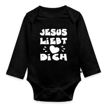 Jesus liebt dich - Baby Bio-Langarm-Body - Schwarz - Vorne