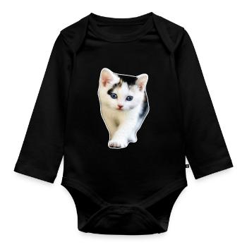 Katze Kätzchen süße Mietzekatze Geschenkidee - Baby Bio-Langarm-Body - Schwarz - Vorne