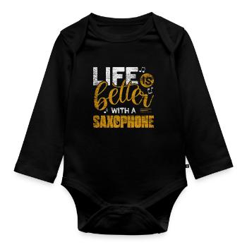 saxophone - Organic Longsleeve Baby Bodysuit - black - Front