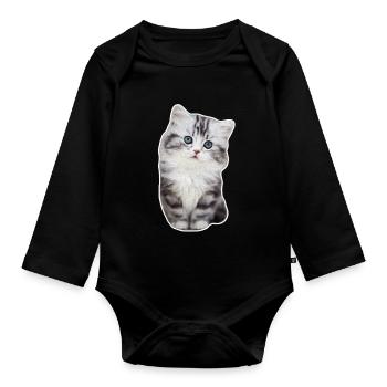 Cute kitty kitty velvet paw cat - Organic Longsleeve Baby Bodysuit - black - Front