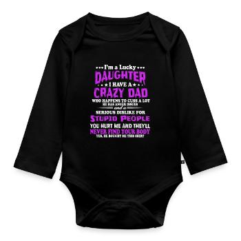 Je suis une fille heureuse, un père fou - Body Bébé bio manches longues - noir - Devant