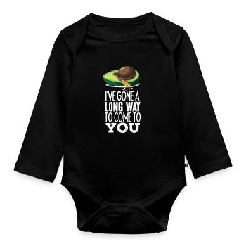 Lustiges Avocado-Lebensmittel, das eine Fischerboot-Frucht fährt - Baby Bio-Langarm-Body - Schwarz - Vorne