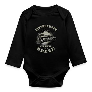 Eisenbahn Modellbahn Eisenbahner Zugführer - Baby Bio-Langarm-Body - Schwarz - Vorne