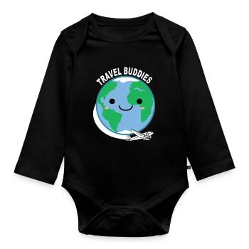 Travel Travel Buddies Travler Travelling Reisen - Baby Bio-Langarm-Body - Schwarz - Vorne