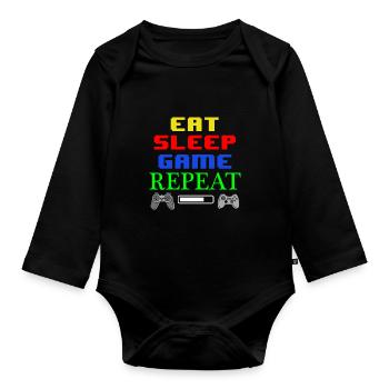 Eat Sleep Game Repeat - Organic Longsleeve Baby Bodysuit - black - Front