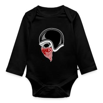 Motorbike skull red bandana - Organic Longsleeve Baby Bodysuit - black - Front