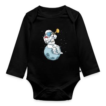 Trumpet shirt kids astronaut band jazz music - Organic Longsleeve Baby Bodysuit - black - Front