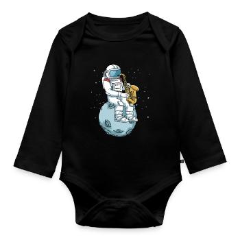 Saxophon Shirt Männer Astronaut Mond Jazz Musik - Baby Bio-Langarm-Body - Schwarz - Vorne