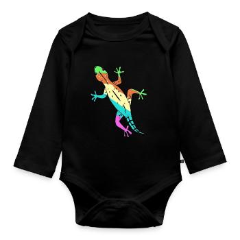 Eidechse Gecko Zoologie Wildtiere Lurch Amphibie - Baby Bio-Langarm-Body - Schwarz - Vorne