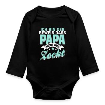 Lustiger Papa Spruch Zocker Videospiel Geschenk - Baby Bio-Langarm-Body - Schwarz - Vorne