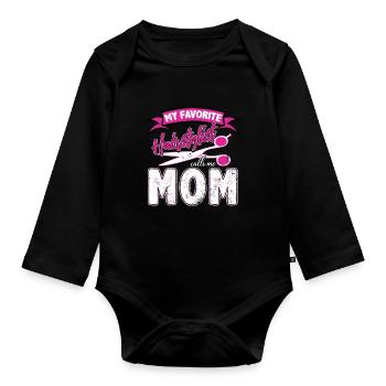 Barber mom - Organic Longsleeve Baby Bodysuit - black - Front
