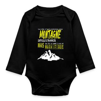 La vie c'est comme une montagne - Body Bébé bio manches longues - noir - Devant