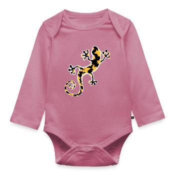 Yellow and black spotted leopard gecko - Organic Longsleeve Baby Bodysuit - mauve - Front