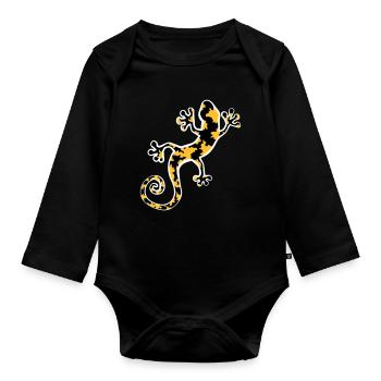 Yellow and black spotted leopard gecko - Organic Longsleeve Baby Bodysuit - black - Front