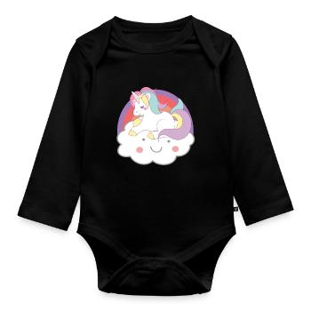 Licornes licorne sur nuage licornes - Body Bébé bio manches longues - noir - Devant