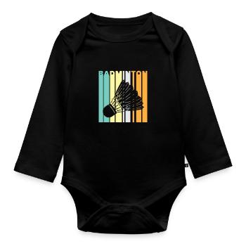 Badminton - Silhouette Federball, bunte Buchstaben - Baby Bio-Langarm-Body - Schwarz - Vorne