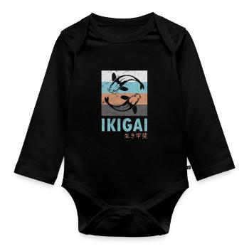 Ikigai Koi carp retro vintage design - Organic Longsleeve Baby Bodysuit - black - Front