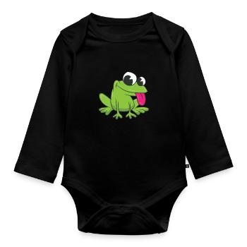 Frog - stick out its tongue - Organic Longsleeve Baby Bodysuit - black - Front