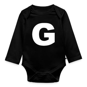 Initial letter G - Organic Longsleeve Baby Bodysuit - black - Front