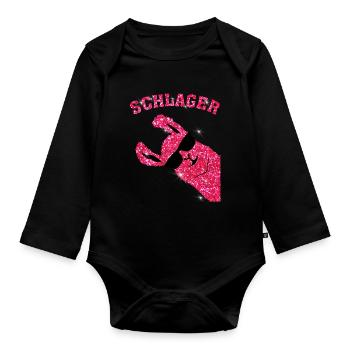 SCHLAGER LAMA für Damen, Frauen, Männer Geschenk - Baby Bio-Langarm-Body - Schwarz - Vorne