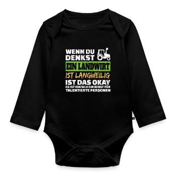 Landwirt Beruf Spruch Landwirtschaft Bauer - Baby Bio-Langarm-Body - Schwarz - Vorne