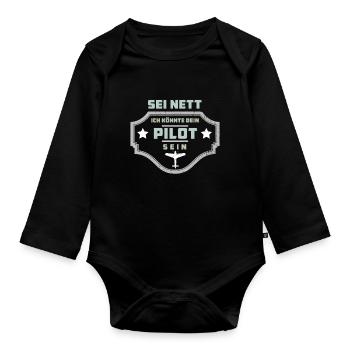 Umriss Eines Flugzeugs - Aircraft Pilot - Baby Bio-Langarm-Body - Schwarz - Vorne