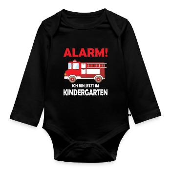 Alarm Ich bin jetzt im Kindergarten - Baby Bio-Langarm-Body - Schwarz - Vorne
